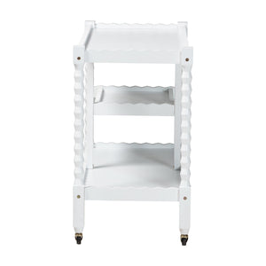 Baxton Studio Seamus Rolling 3 Tier Book Cart with Rubberwood Bobbin Frame Open Shelving