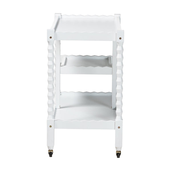 Baxton Studio Seamus Rolling 3 Tier Book Cart with Rubberwood Bobbin Frame Open Shelving
