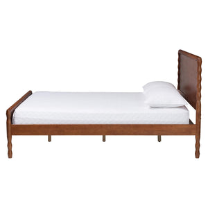 Baxton Studio Seamus Solid Rubberwood Queen Bed with Artisan Bobbin Panel Headboard