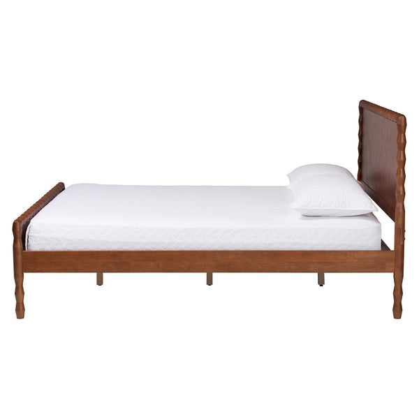 Baxton Studio Seamus Solid Rubberwood Queen Bed with Artisan Bobbin Panel Headboard