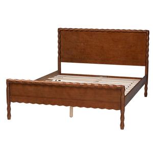 Baxton Studio Seamus Solid Rubberwood Queen Bed with Artisan Bobbin Panel Headboard