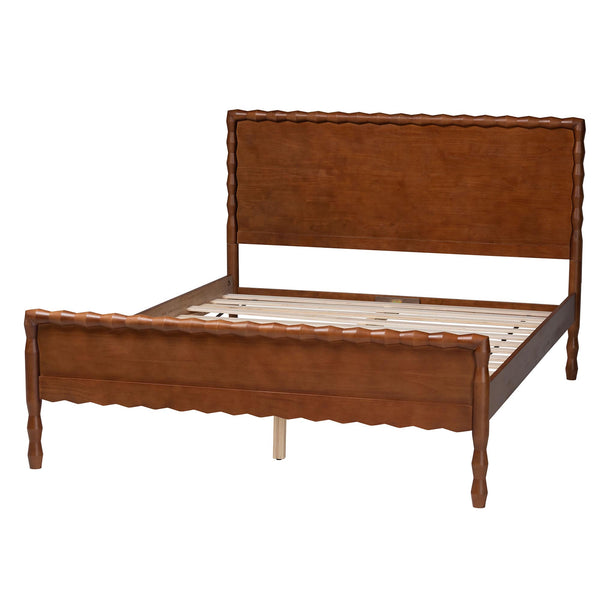 Baxton Studio Seamus Solid Rubberwood Queen Bed with Artisan Bobbin Panel Headboard