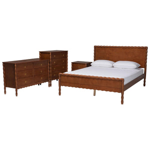 Baxton Studio Baxton Studio Seamus Queen Bedroom Set Solid Rubberwood Farmhouse Platform Bed with Nightstand 1 Nightstand MG0264-Walnut-Queen 4PC Bedroom Set