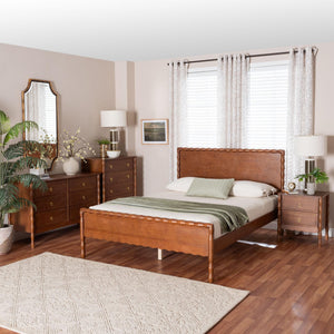 Baxton Studio Seamus Queen Bedroom Set Solid Rubberwood Farmhouse Platform Bed with Nightstand