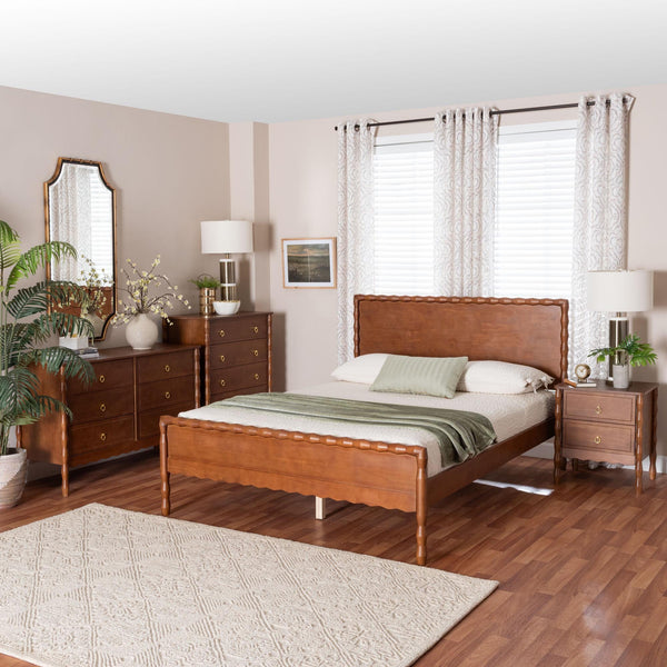 Baxton Studio Seamus Queen Bedroom Set Solid Rubberwood Farmhouse Platform Bed with Nightstand