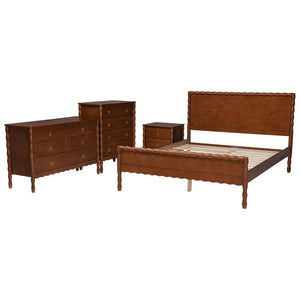 Baxton Studio Seamus Queen Bedroom Set Solid Rubberwood Farmhouse Platform Bed with Nightstand