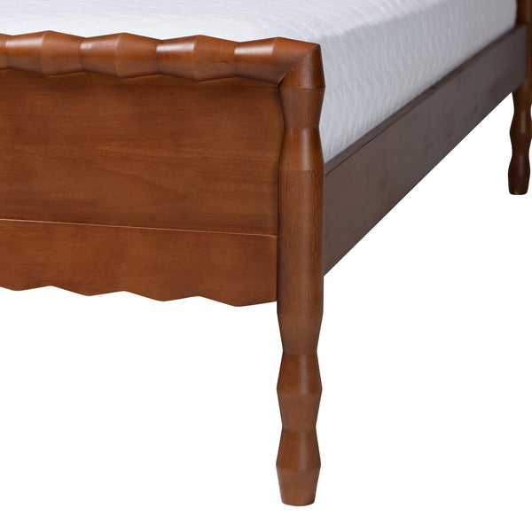 Baxton Studio Seamus Solid Rubberwood Queen Bed with Artisan Bobbin Panel Headboard