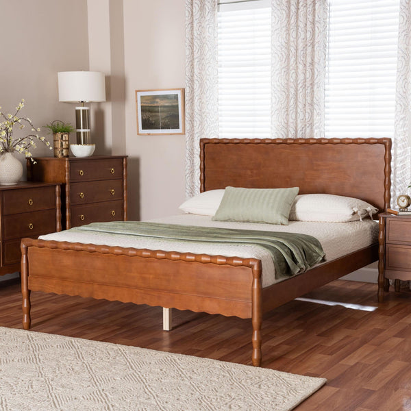 Baxton Studio Seamus Solid Rubberwood Queen Bed with Artisan Bobbin Panel Headboard