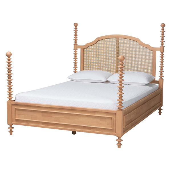 Baxton Studio Baxton Studio Neviah Rattan Woven Four Poster Queen Bed Boho Coastal Retreat MG0267-1-Beech/5702 Rattan-Queen-Four Poster Bed