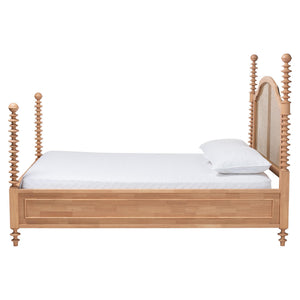 Baxton Studio Neviah Rattan Woven Four Poster Queen Bed Boho Coastal Retreat