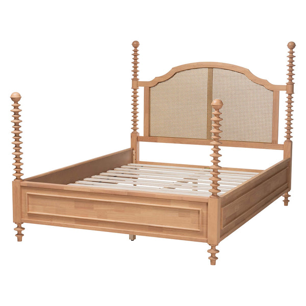 Baxton Studio Neviah Rattan Woven Four Poster Queen Bed Boho Coastal Retreat
