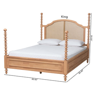 Baxton Studio Neviah Rattan Woven Four Poster Queen Bed Boho Coastal Retreat