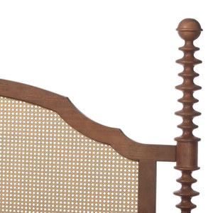 Baxton Studio Neviah Queen Four Poster Bed Rubberwood Rattan Headboard Walnut