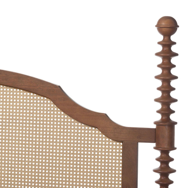 Baxton Studio Neviah Queen Four Poster Bed Rubberwood Rattan Headboard Walnut