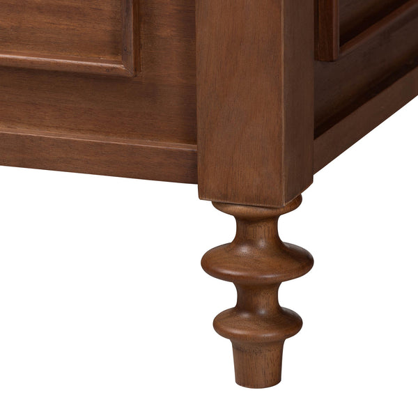 Baxton Studio Neviah Queen Four Poster Bed Rubberwood Rattan Headboard Walnut