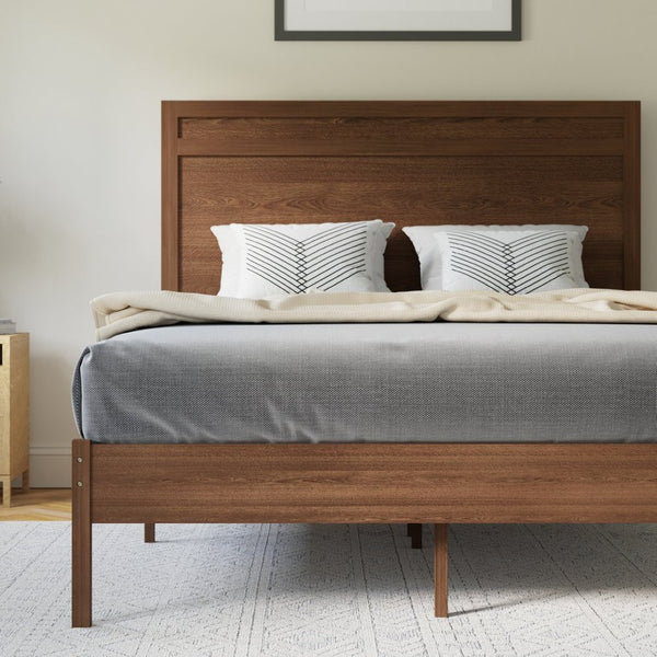 English Elm Kingston Full Size Solid Wood Platform Bed with Integrated Headboard for Modern Bedroom Style Brown In Stock. Usually ships in 24 - 48 business hours MG09003FB-F-BRN-GG