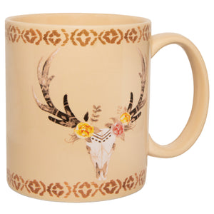 Hiend Accents Desert Skull Floral Design Mug Set – 4 Unique Ceramic Mugs For A Bohemian Kitchen Experience Tan Ceramic Mg1812