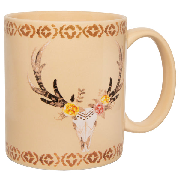 Hiend Accents Desert Skull Floral Design Mug Set – 4 Unique Ceramic Mugs For A Bohemian Kitchen Experience Tan Ceramic Mg1812