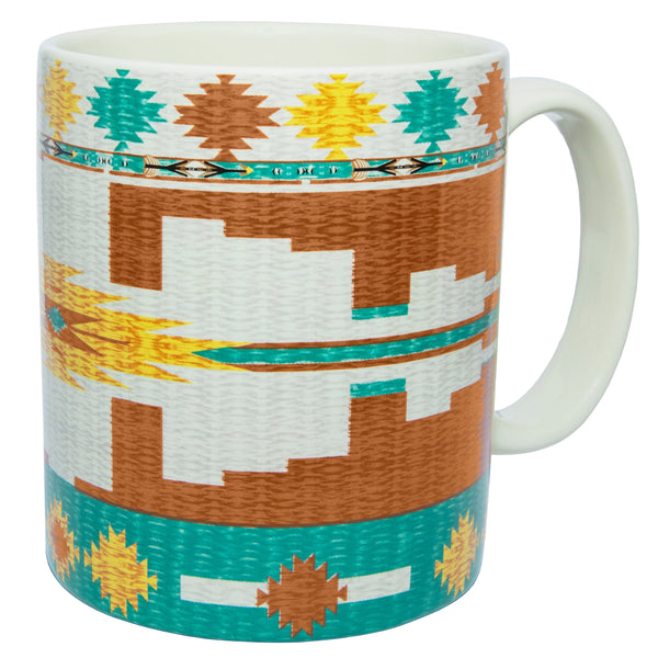Hiend Accents Pueblo Aztec Mug Set - Exquisite Southwest Design For Enjoying Warm Beverages And Stylish Dining Brown,Yellow Ceramic Mg1813
