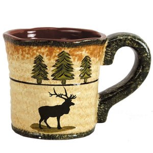 Hiend Accents Elk Mug Set - Hand-painted Majestic Elk Design, Rustic Ceramic Mugs For Cozy Dining Experiences Multi Color Ceramic Mg1840