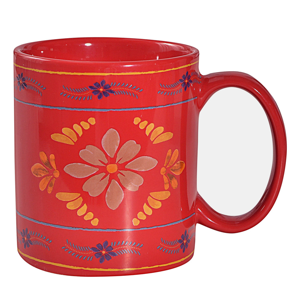 Hiend Accents Bonita Mug Set - Talavera-inspired Floral Design, Perfect For Coffee & Tea Lovers, 8 Stylish Mugs Red Constructed From Durable Ceramic Mg1937-os-rd