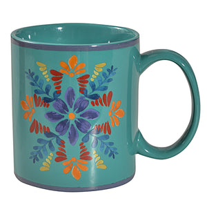 Hiend Accents Bonita Mug Set - Talavera-inspired Floral Design, Perfect For Coffee & Tea Lovers, 8 Stylish Mugs Turquoise Constructed From Durable Ceramic Mg1937-os-tq