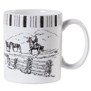 Hiend Accents Ranch Life Horse Mug – Rustic Cowboy Design With Unique Ticking Stripe, Perfect For Your Collection Black,White Ceramic Mg2138-01-ho