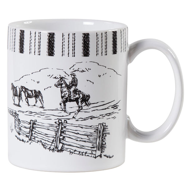 Hiend Accents Ranch Life Horse Mug – Rustic Cowboy Design With Unique Ticking Stripe, Perfect For Your Collection Black,White Ceramic Mg2138-01-ho