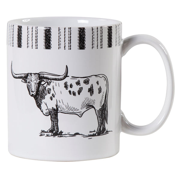 Hiend Accents Ranch Life Longhorn Mug Set - Charming Rustic Design For Your Table, Perfect For Coffee Lovers Black,White Ceramic Mg2138-os-lh