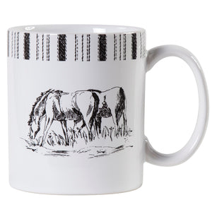 Hiend Accents Ranch Life Remuda Mug Set - Western-inspired Ceramic Mugs With Charming Horse Design For Your Table Black,White Ceramic Mg2138-os-rm