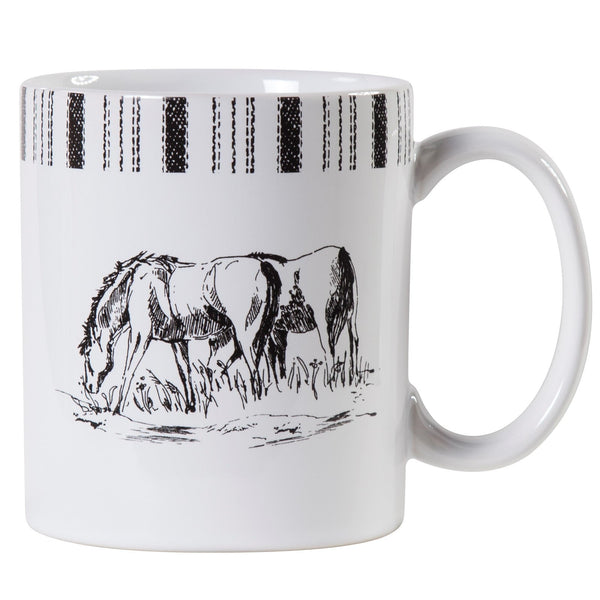 Hiend Accents Ranch Life Remuda Mug Set - Western-inspired Ceramic Mugs With Charming Horse Design For Your Table Black,White Ceramic Mg2138-os-rm