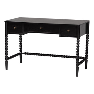 Baxton Studio Lucera Rubberwood Writing Desk with Bobbin Spindles and Three Drawers for Home Office