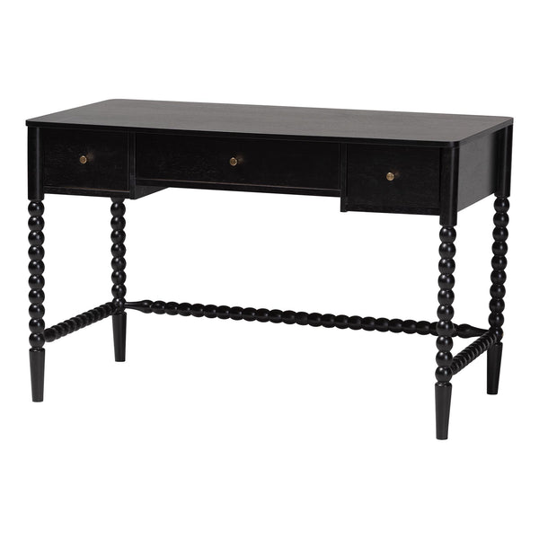 Baxton Studio Lucera Rubberwood Writing Desk with Bobbin Spindles and Three Drawers for Home Office