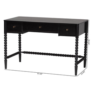 Baxton Studio Lucera Rubberwood Writing Desk with Bobbin Spindles and Three Drawers for Home Office