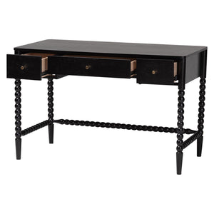 Baxton Studio Lucera Rubberwood Writing Desk with Bobbin Spindles and Three Drawers for Home Office