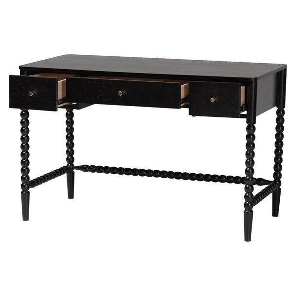 Baxton Studio Lucera Rubberwood Writing Desk with Bobbin Spindles and Three Drawers for Home Office