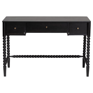 Baxton Studio Lucera Rubberwood Writing Desk with Bobbin Spindles and Three Drawers for Home Office