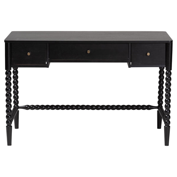 Baxton Studio Lucera Rubberwood Writing Desk with Bobbin Spindles and Three Drawers for Home Office