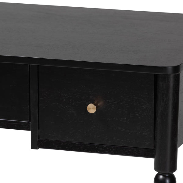 Baxton Studio Lucera Rubberwood Writing Desk with Bobbin Spindles and Three Drawers for Home Office
