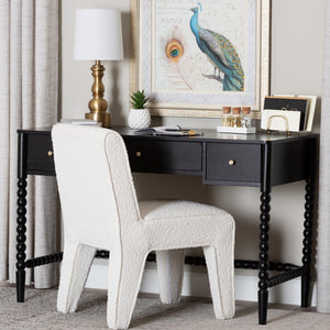 Baxton Studio Lucera Rubberwood Writing Desk with Bobbin Spindles and Three Drawers for Home Office