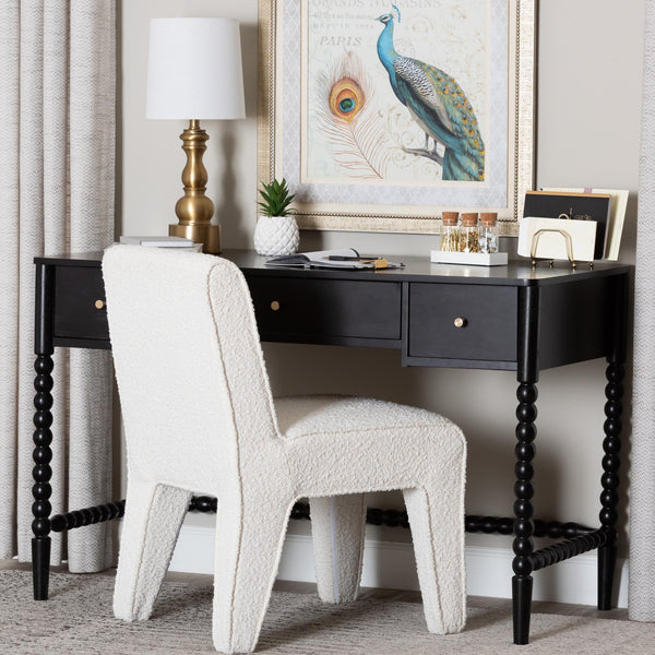 Baxton Studio Lucera Rubberwood Writing Desk with Bobbin Spindles and Three Drawers for Home Office