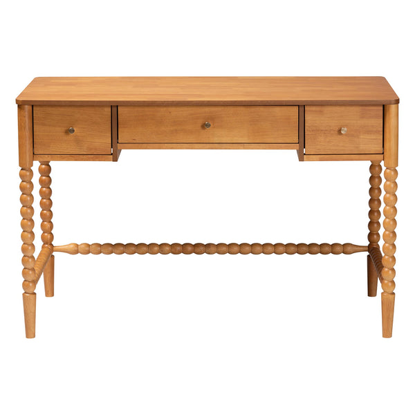 Baxton Studio Lucera Rubberwood Writing Desk with Bobbin Spindles and Three Drawers for Home Office