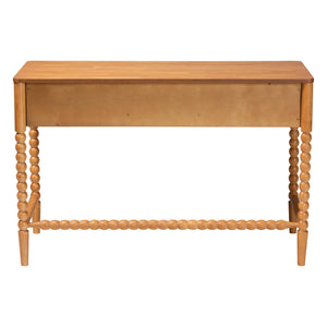 Baxton Studio Lucera Rubberwood Writing Desk with Bobbin Spindles and Three Drawers for Home Office