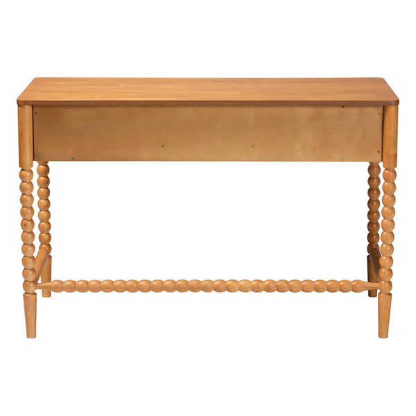 Baxton Studio Lucera Rubberwood Writing Desk with Bobbin Spindles and Three Drawers for Home Office