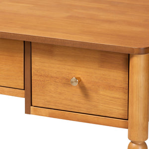 Baxton Studio Lucera Rubberwood Writing Desk with Bobbin Spindles and Three Drawers for Home Office