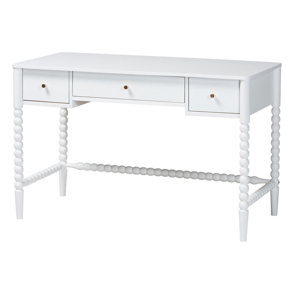 Baxton Studio Baxton Studio Lucera Rubberwood Writing Desk with Bobbin Spindles and Three Drawers for Home Office White MG9011-4-White-Writing Desk