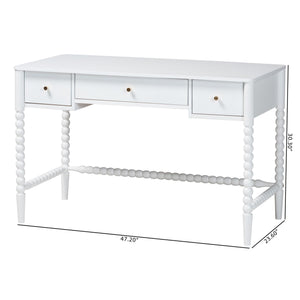 Baxton Studio Lucera Rubberwood Writing Desk with Bobbin Spindles and Three Drawers for Home Office