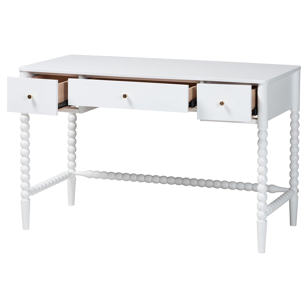 Baxton Studio Baxton Studio Lucera Rubberwood Writing Desk with Bobbin Spindles and Three Drawers for Home Office White MG9011-4-White-Writing Desk