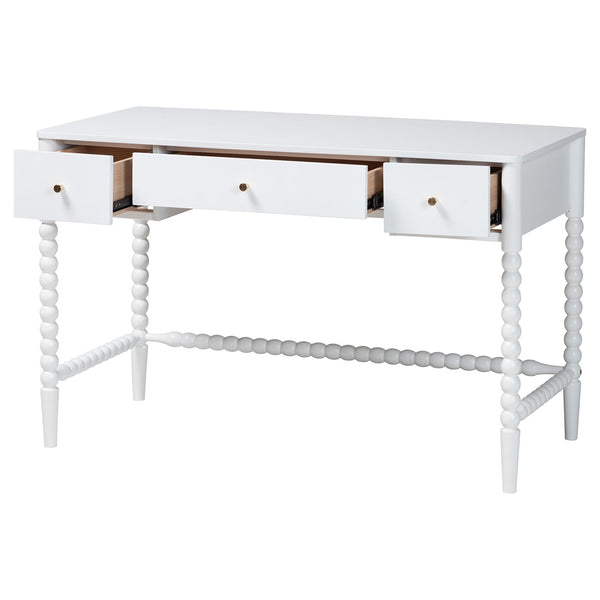 Baxton Studio Lucera Rubberwood Writing Desk with Bobbin Spindles and Three Drawers for Home Office