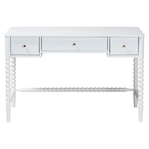Baxton Studio Lucera Rubberwood Writing Desk with Bobbin Spindles and Three Drawers for Home Office